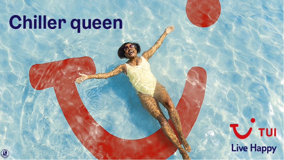 A woman floating in a pool looking happy - Chiller Queen, TUI, Live Happy